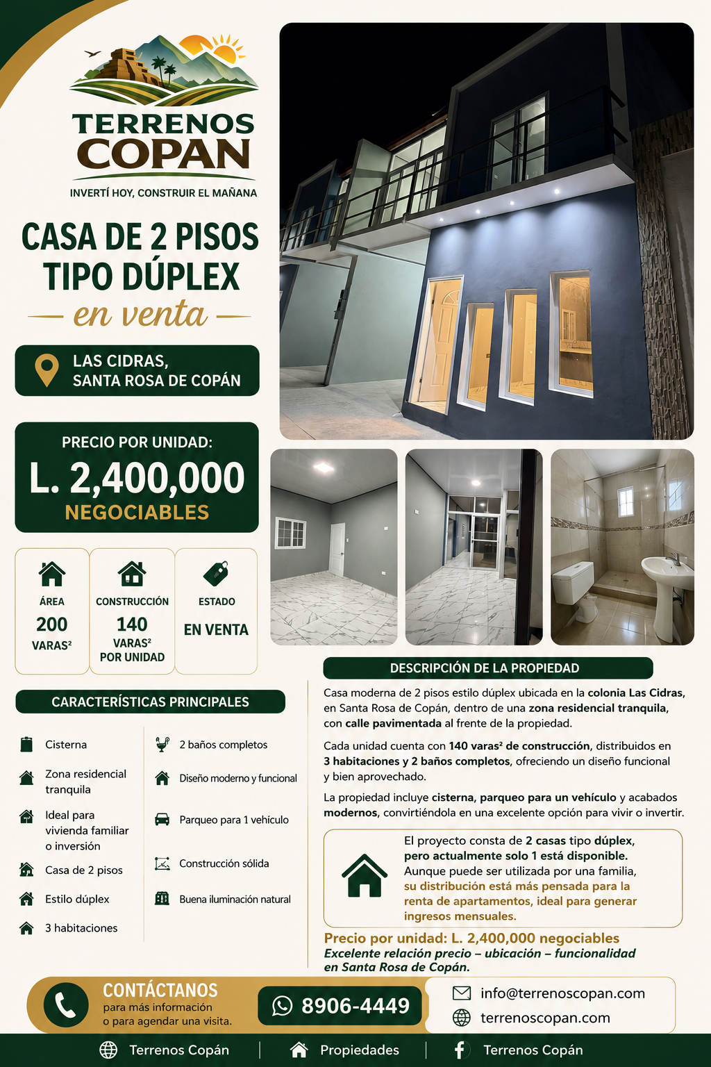 Casa de 2 Pisos Tipo Dúplex en Las Cidras, Santa Rosa de Copán – Ideal para Renta o Inversión