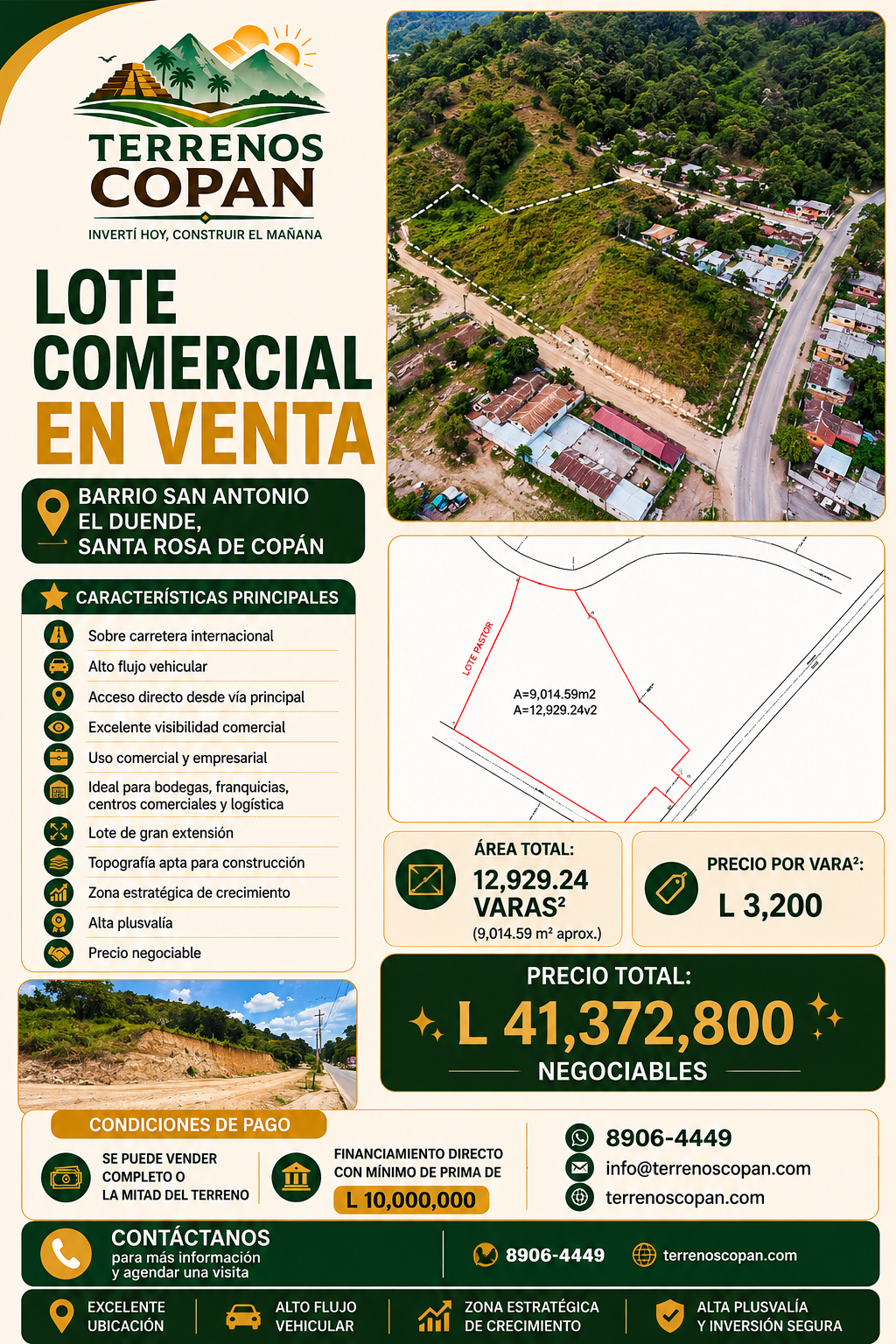 Venta de Lote Comercial sobre Carretera Internacional en Santa Rosa de Copán