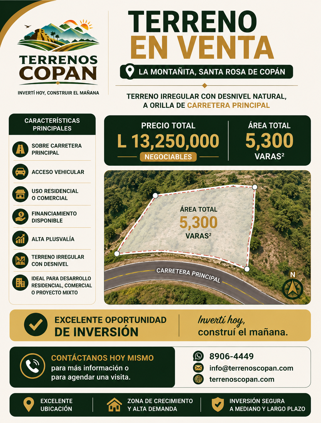Terreno en Venta en La Montañita, Santa Rosa de Copán | 5,300 Varas sobre Carretera Principal
