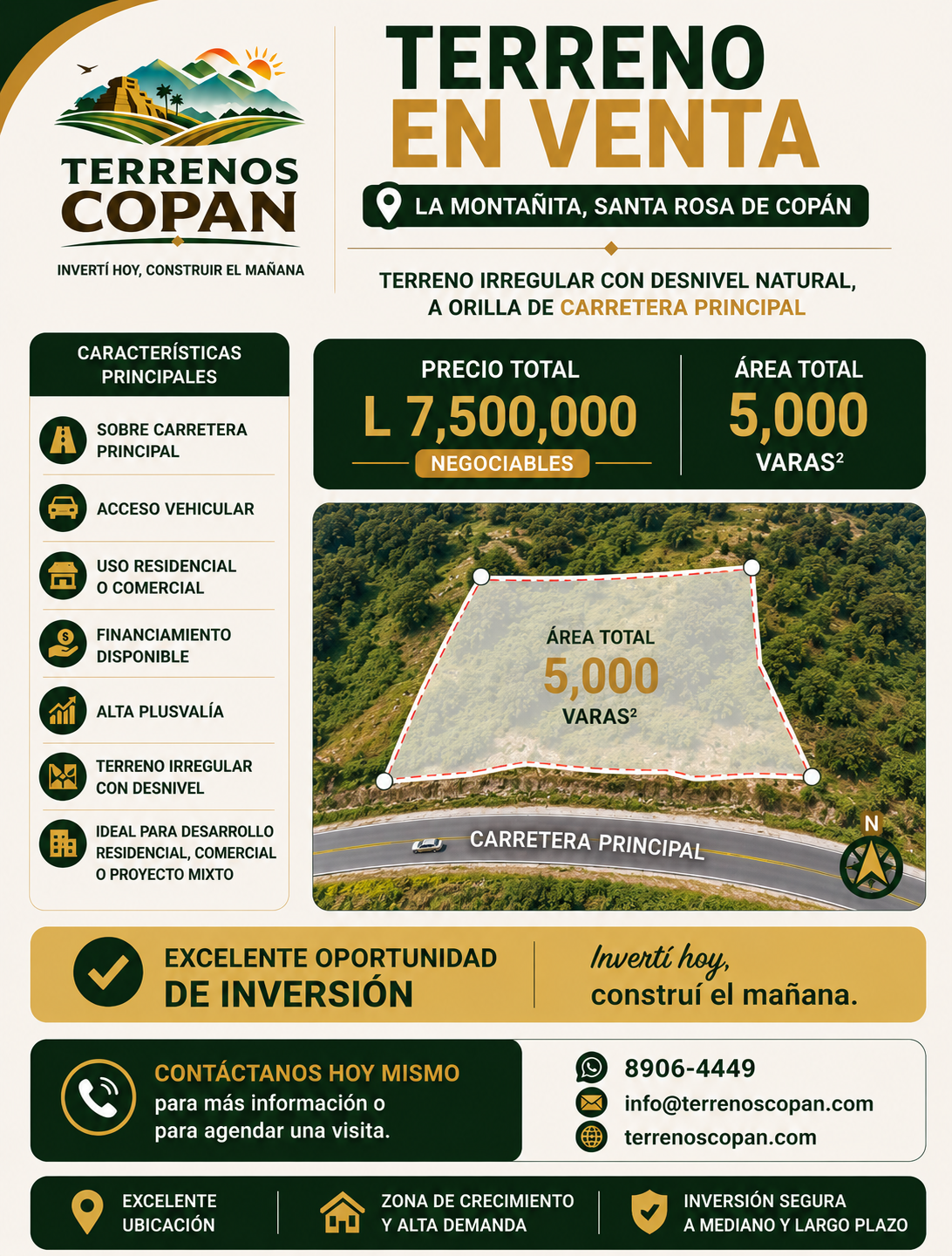 Terreno en Venta en La Montañita, Santa Rosa de Copán | 5,000 Varas sobre Carretera Principal