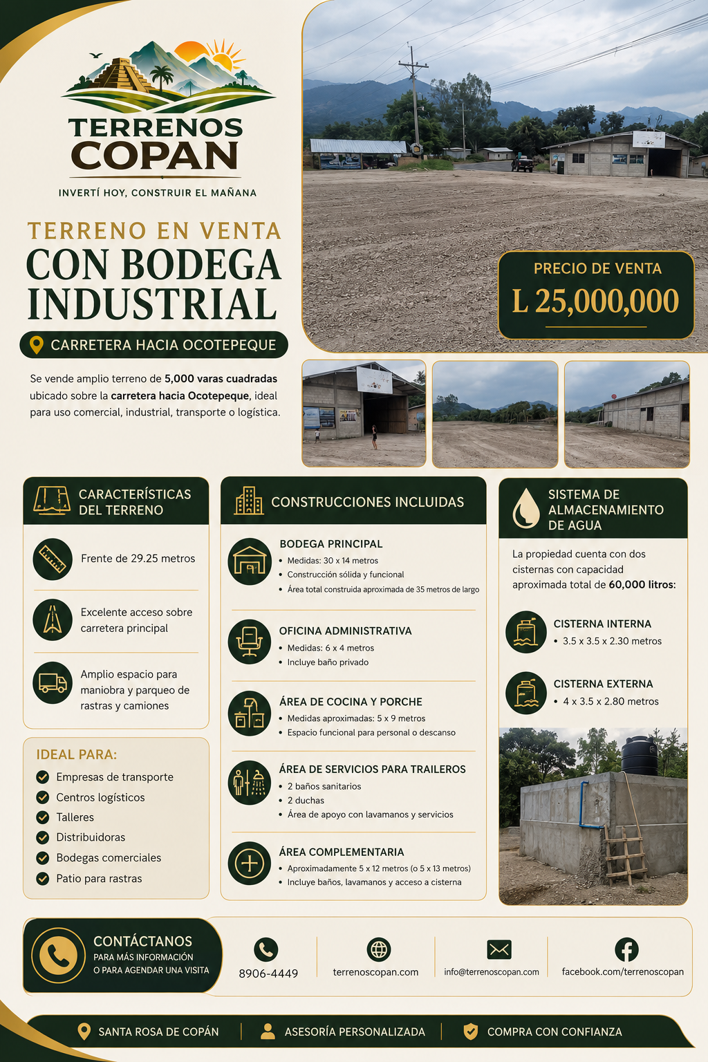 Terreno en venta con bodega industrial en carretera hacia Ocotepeque