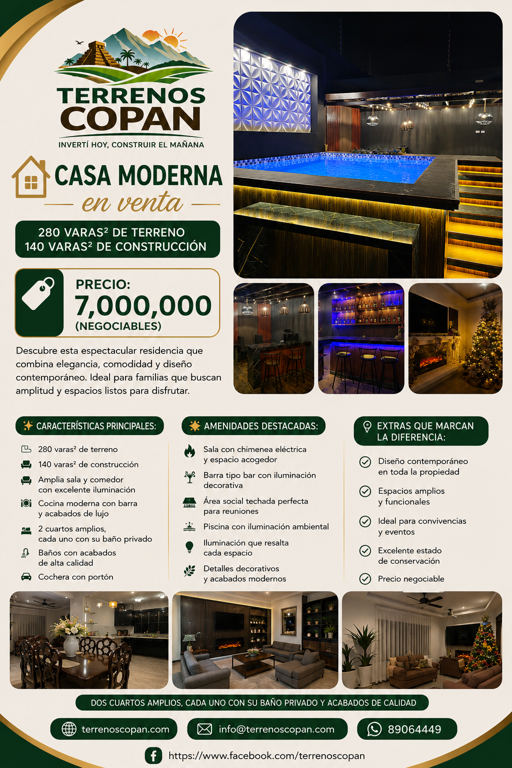 Casa Moderna en Venta en Santa Rosa de Copán – Área Social de Lujo con Piscina y Bar Privado