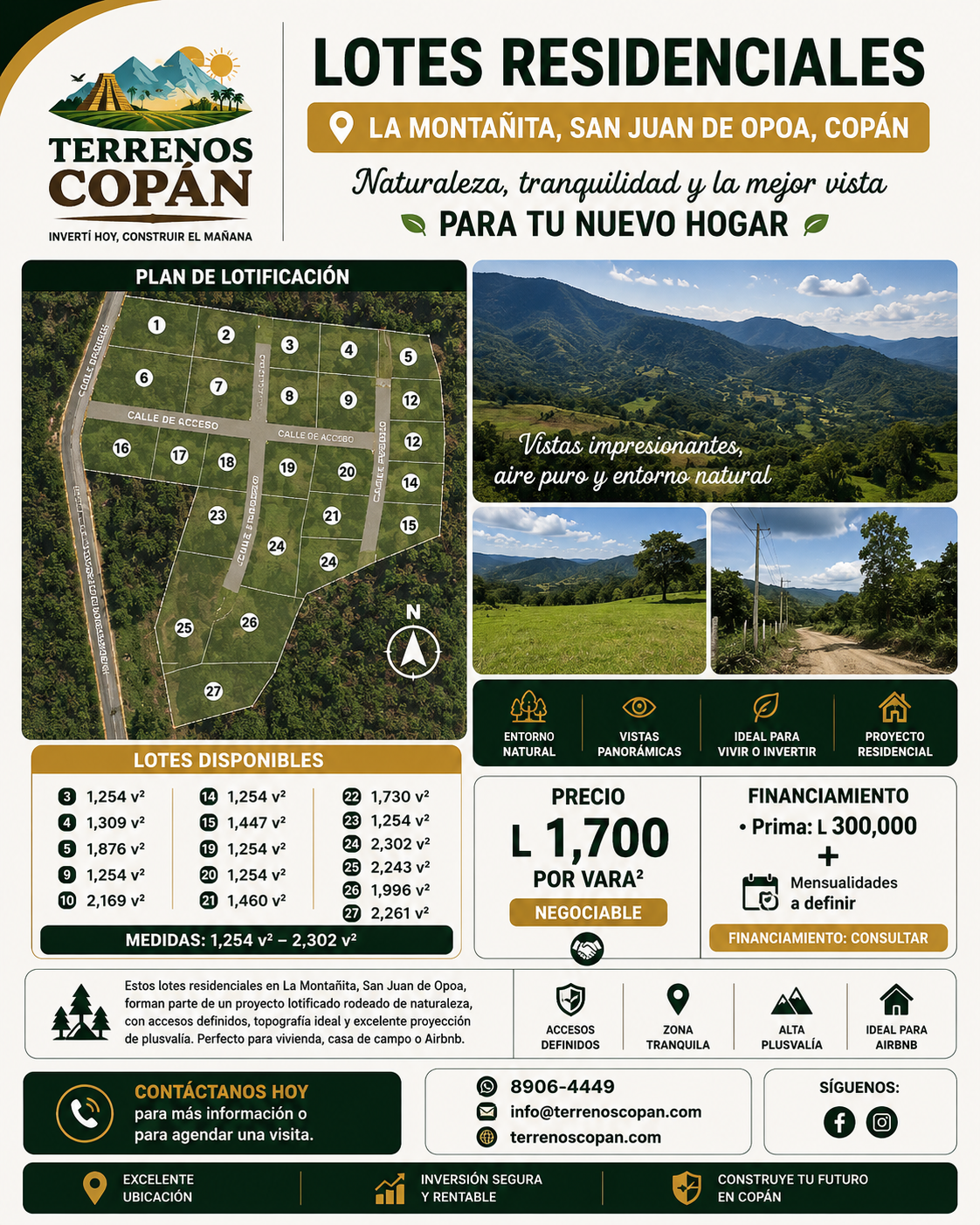 Lotes Residenciales en Venta en La Montañita, San Juan de Opoa, Copán – Financiamiento Disponible