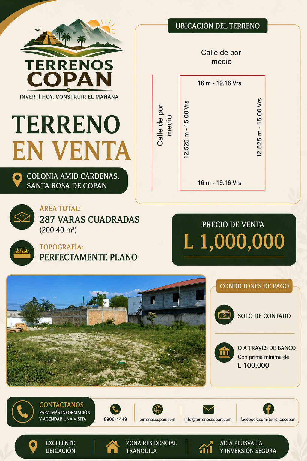 Terreno plano en venta en Colonia Amid Cárdenas, Santa Rosa de Copán