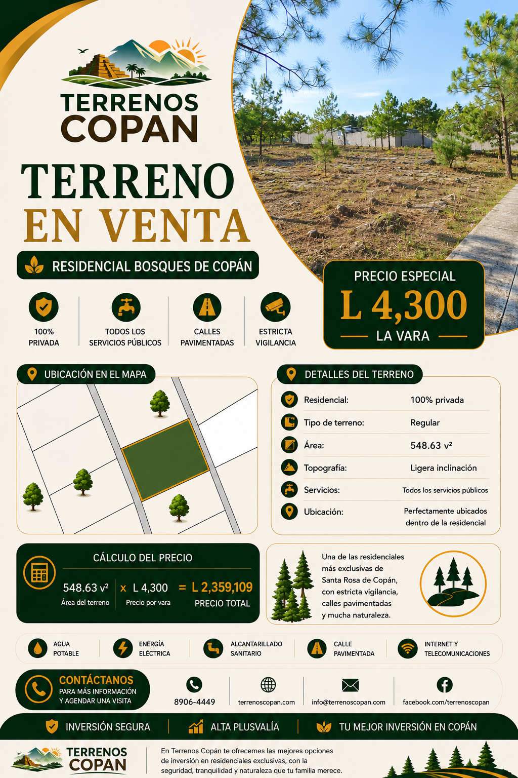 Terreno residencial en venta en Bosques de Copán