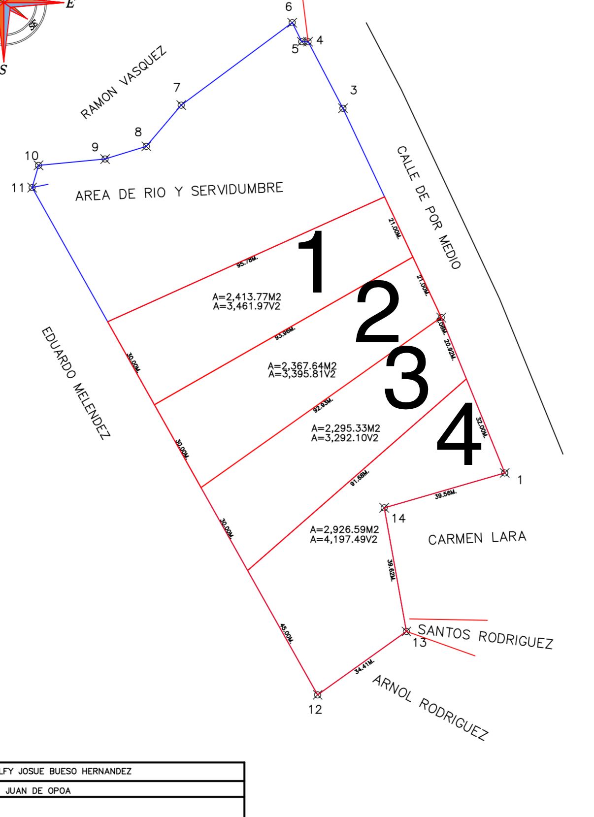 Plano de lotificacion en 4 partes